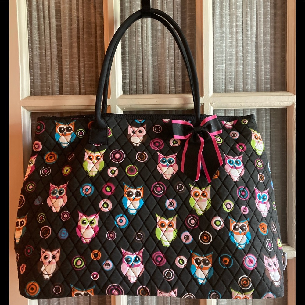 Quilted Owl Print lined Tote Bag